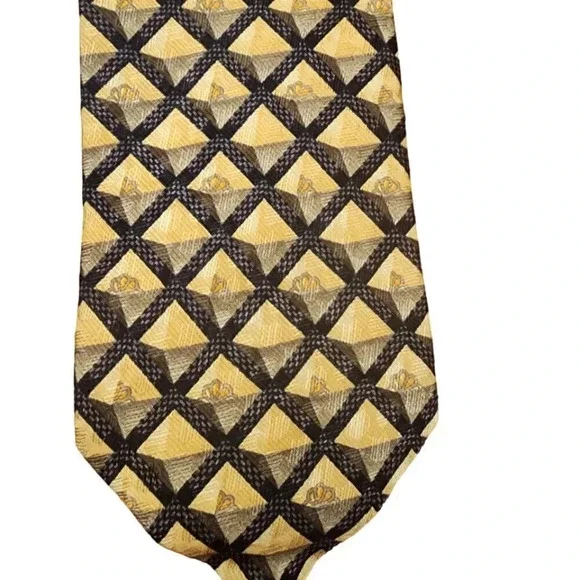 Vintage Ermenegildo Zenga Tie Gold Gray Patterns Made in Itlay 100% Silk - Picture 8 of 8